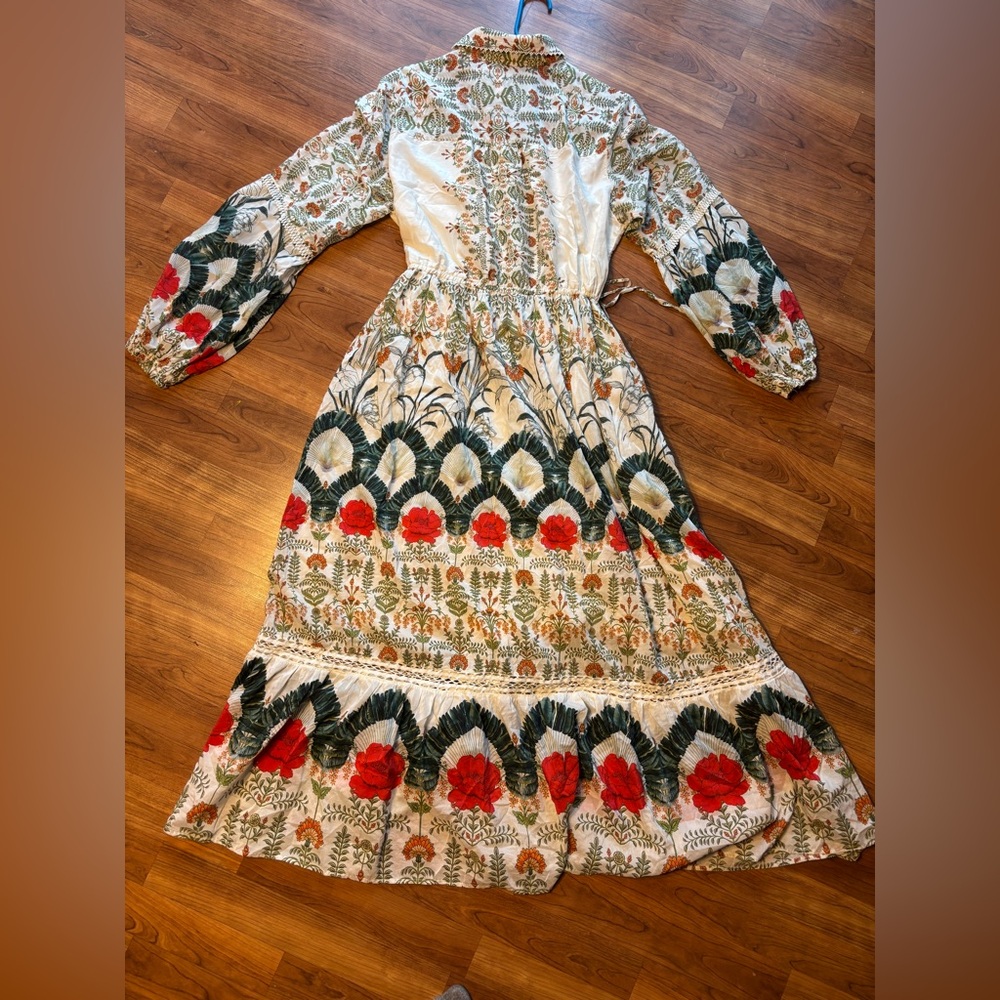 Anthropologie Button Down Eleanora Maxi ShirtDress Botanical Motif XL Needs TLC - Picture 4 of 6
